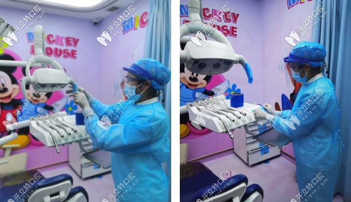 醫(yī)生在設(shè)備上張貼一次性隔離膜