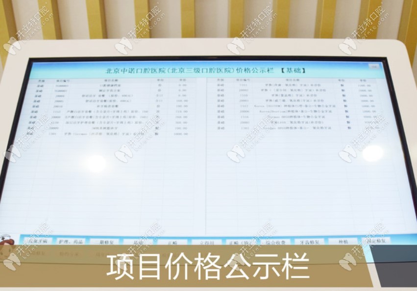 中諾口腔收費標(biāo)準(zhǔn)公示欄