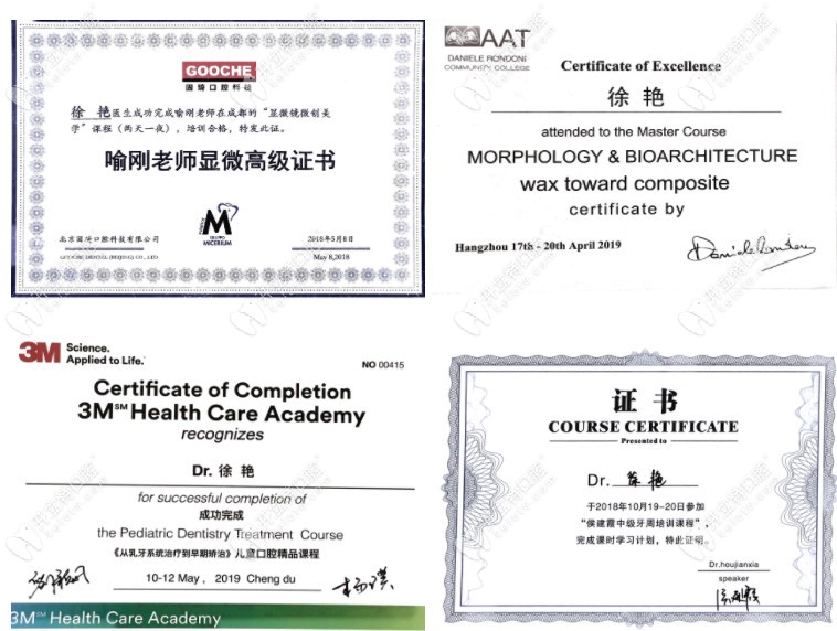 徐艷醫(yī)生的榮譽資質