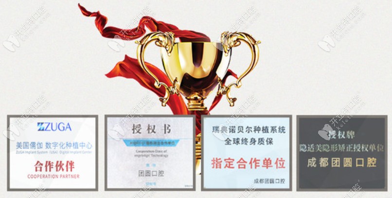 成都團(tuán)圓口腔的榮譽證書